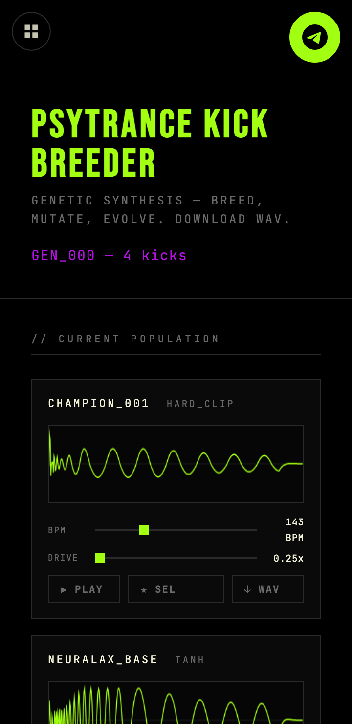 Kick Breeder — genetic kick synth